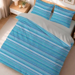 Parure Copripiumino Baia Azzurro con un motivo a zig-zag nei toni dell'azzurro - foto 1