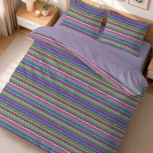 Parure Copripiumino Baia Lilla con righe a zig-zag multicolore in lilla, rosa e verde - foto 1