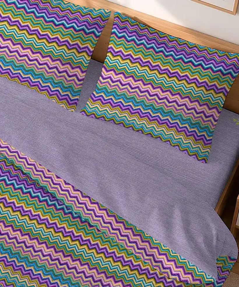 Parure Copripiumino Baia Lilla con righe a zig-zag multicolore in lilla, rosa e verde - foto 2