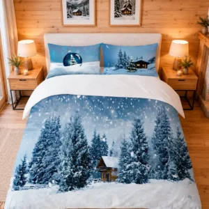 Parure Copripiumino Digitale Chalet con chalet di montagna tra abeti innevati - foto 1