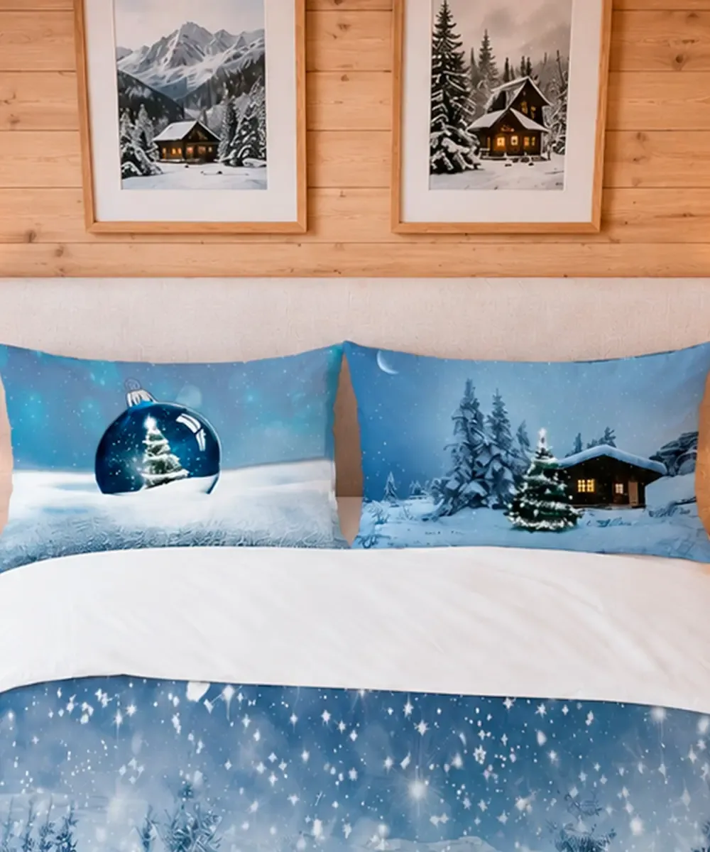 Parure Copripiumino Digitale Chalet con chalet di montagna tra abeti innevati - foto 3