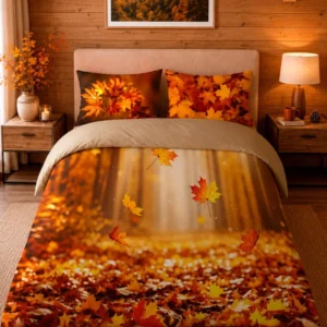 Parure Copripiumino Digitale Vibes con foglie d’autunno arancioni e dorate - foto 1