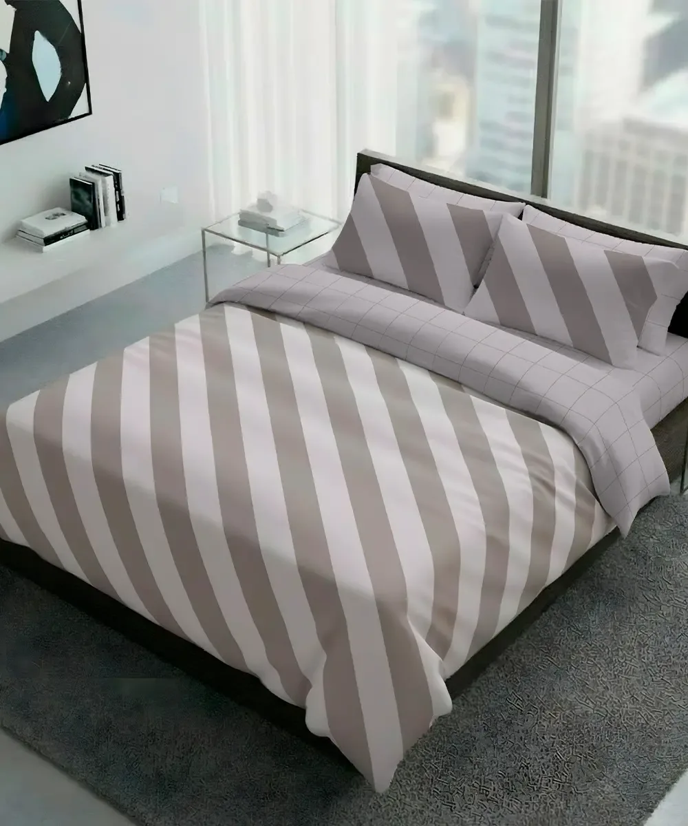 Parure Copripiumino Elite Beige con larghe righe diagonali beige - foto 1