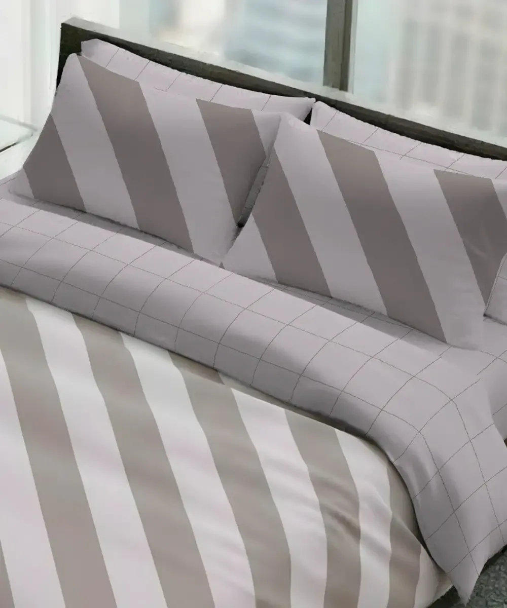 Parure Copripiumino Elite Beige con larghe righe diagonali beige - foto 2