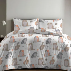 Parure Copripiumino Gatti con simpatici gatti grigi e arancio su fondo bianco - foto 1