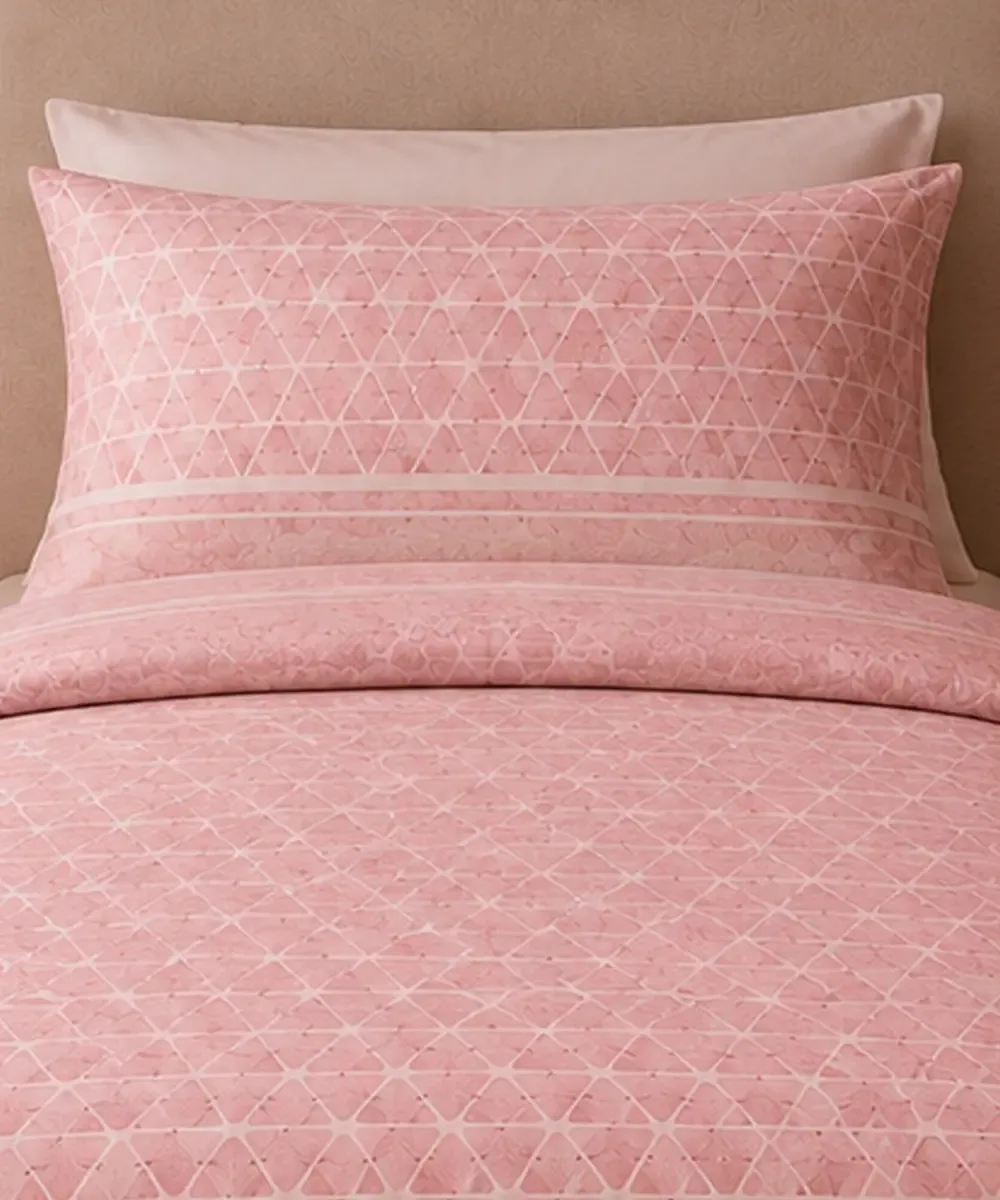 Parure Copripiumino Geo 3 Rosa con un decoro geometrico rosa con fascia finale - foto 2