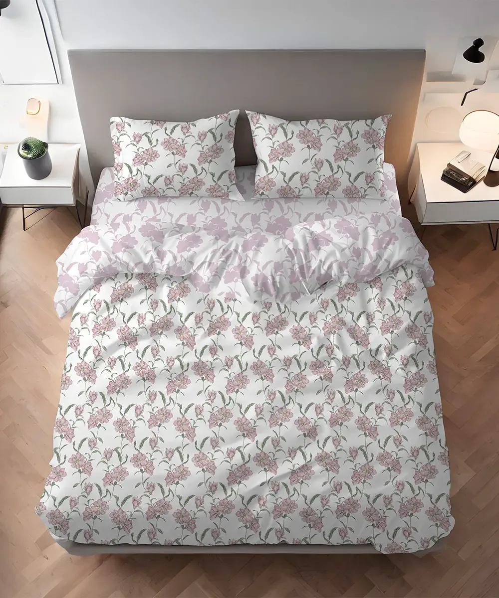 Parure Copripiumino Magnolia Rosa con fiori di magnolia rosa su fondo bianco - foto 1