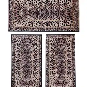 Parure tappeti maculato leopardato beige: set di 3 tappeti animalier, 1 da 70x130 cm e 2 da 55x105 cm
