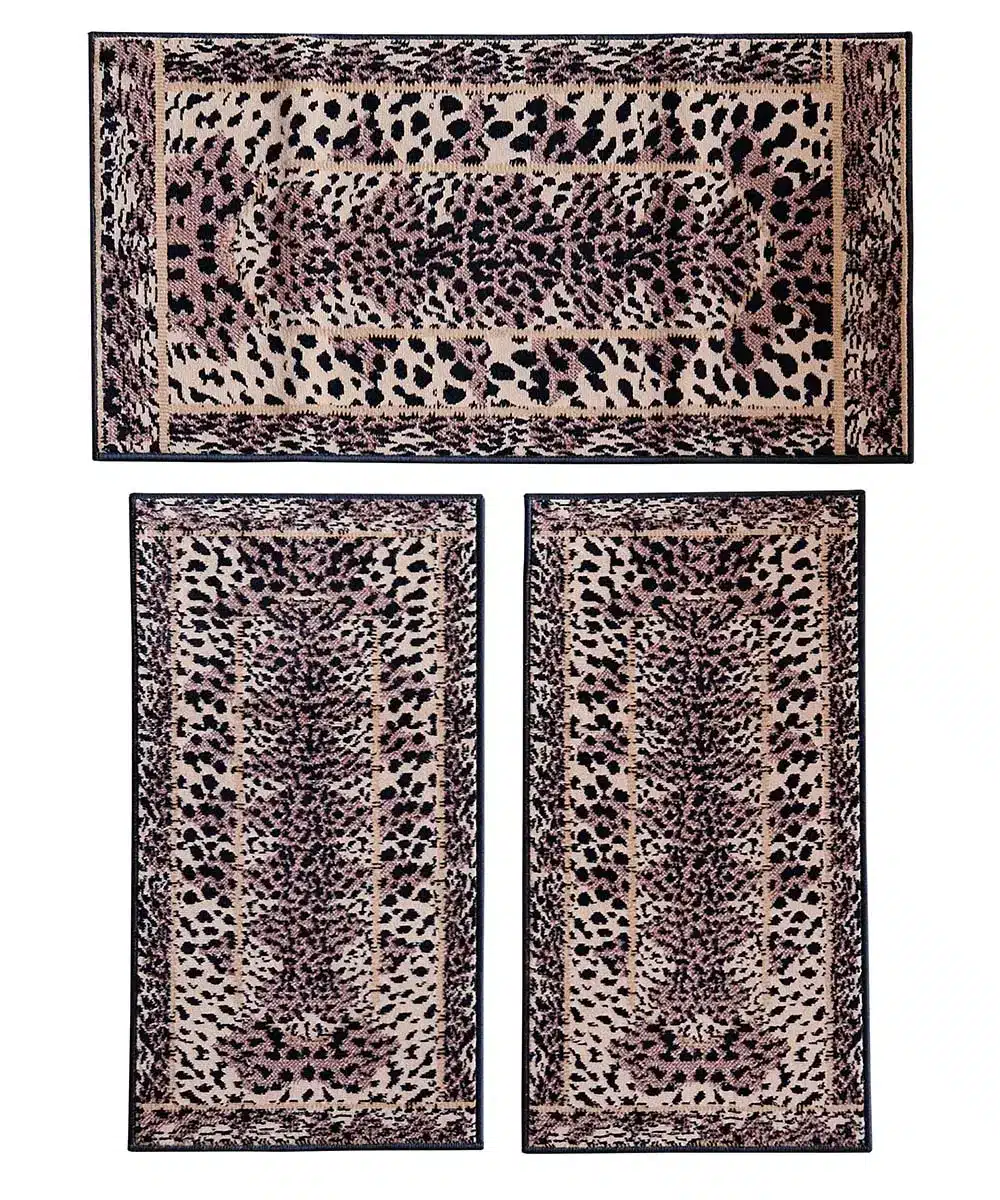 Parure tappeti maculato leopardato beige: set di 3 tappeti animalier, 1 da 70x130 cm e 2 da 55x105 cm