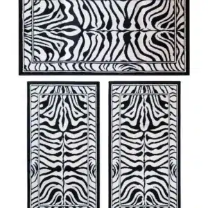 Parure tappeti zebrato bianco e nero: set di 3 tappeti animalier, 1 da 70x130 cm e 2 da 55x105 cm