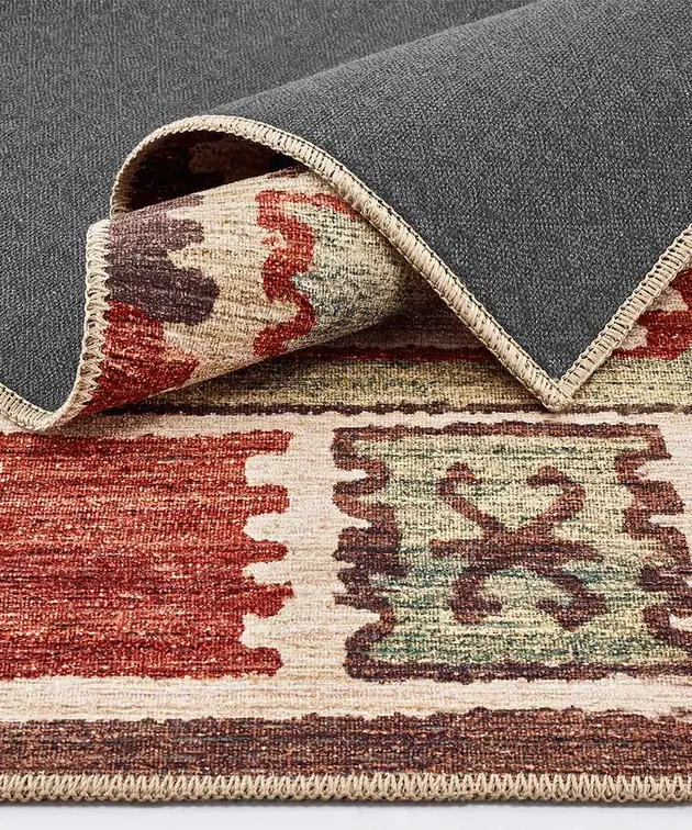 Retro antiscivolo del tappeto Anatolia Kilim 04 con bordo rifinito e pelo corto in ciniglia