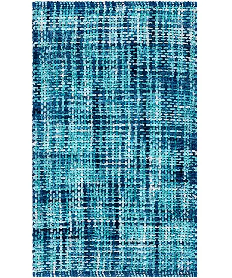 Tappeto bagno Crazy Blu in microfibra assorbente effetto tessuto blu petrolio e turchese, antiscivolo e lavabile