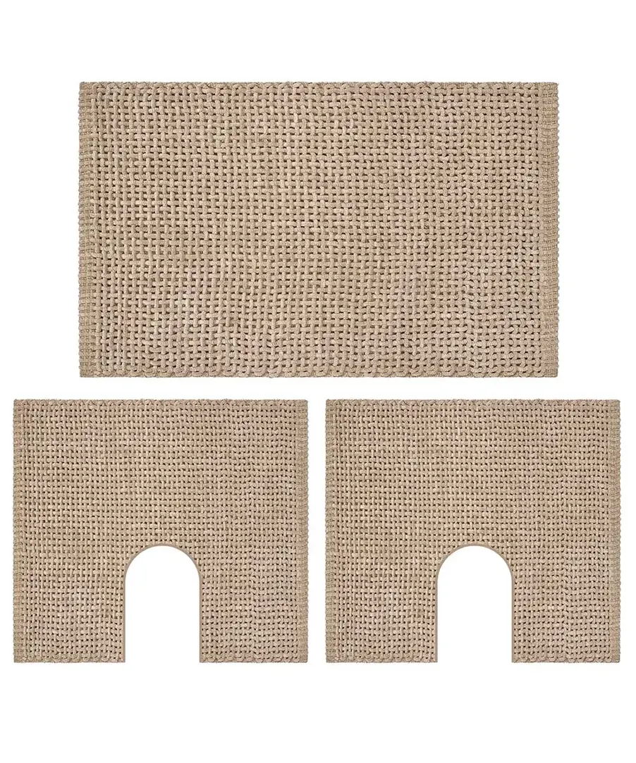 Parure bagno Crazy Corda 3 pezzi: tappeto centrale e due sagomati per WC e bidet