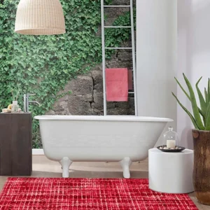 Tappeto bagno Crazy Rosso antiscivolo ambientato in un bagno moderno