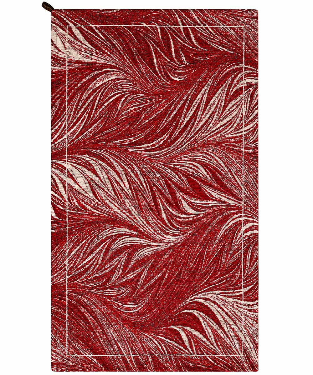Tappeto moderno Dallas Rosso con disegno a foglie stilizzate in chenille jacquard rosso, antiscivolo e lavabile
