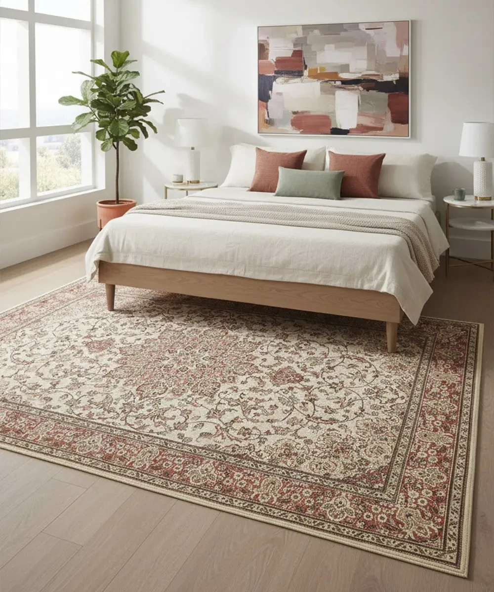 Tappeto Diamond 551 Avorio Mattone – in camera da letto