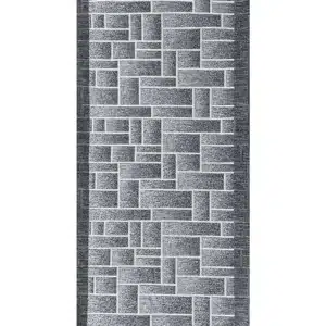 Tappeto passatoia Domino Grigio con disegno geometrico a mattoni grigio e bordo scuro, antiscivolo e lavabile