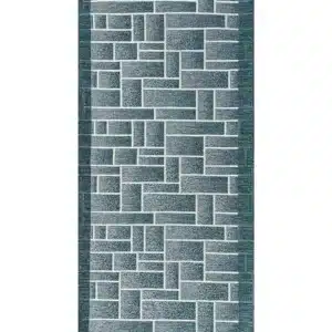 Tappeto passatoia Domino Jeans blu con disegno geometrico a mattoni e bordo petrolio, antiscivolo e lavabile