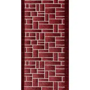 Tappeto passatoia Domino Rosso con disegno geometrico a mattoni rosso bordeaux e bordo scuro, antiscivolo e lavabile