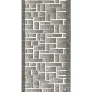 Tappeto passatoia Domino Tortora con disegno geometrico a mattoni tortora e bordo scuro, antiscivolo e lavabile