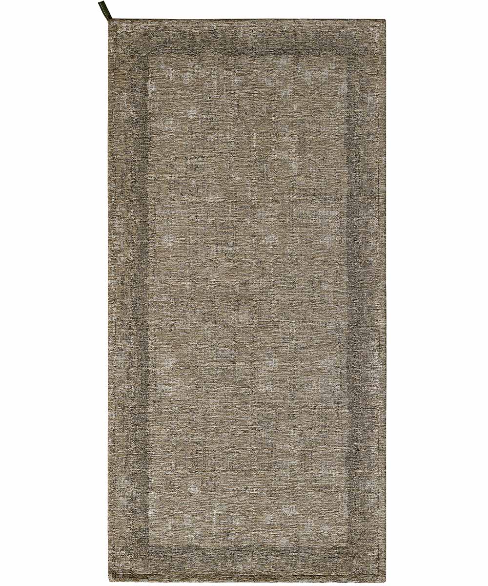 Tappeto moderno Dublino Fango con bordo tono su tono in chenille jacquard fango, antiscivolo e lavabile