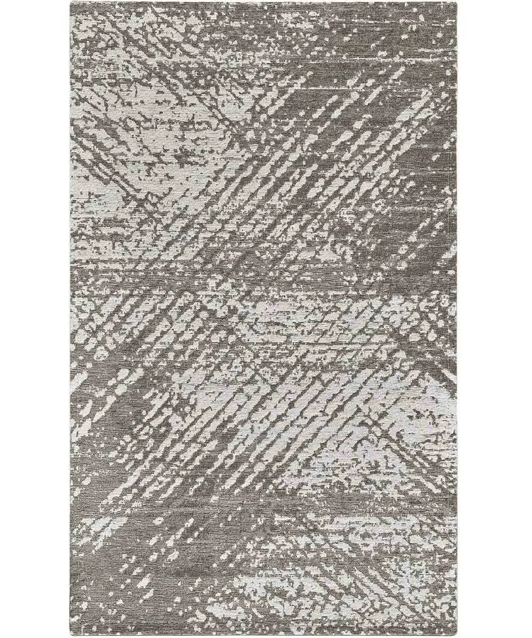 Tappeto moderno astratto Essenza Fango in chenille jacquard fango e grigio chiaro, antiscivolo e lavabile