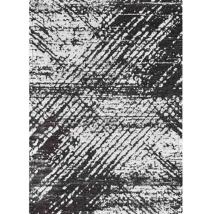 Tappeto moderno astratto Essenza Nero in chenille jacquard nero antracite e avorio, antiscivolo e lavabile