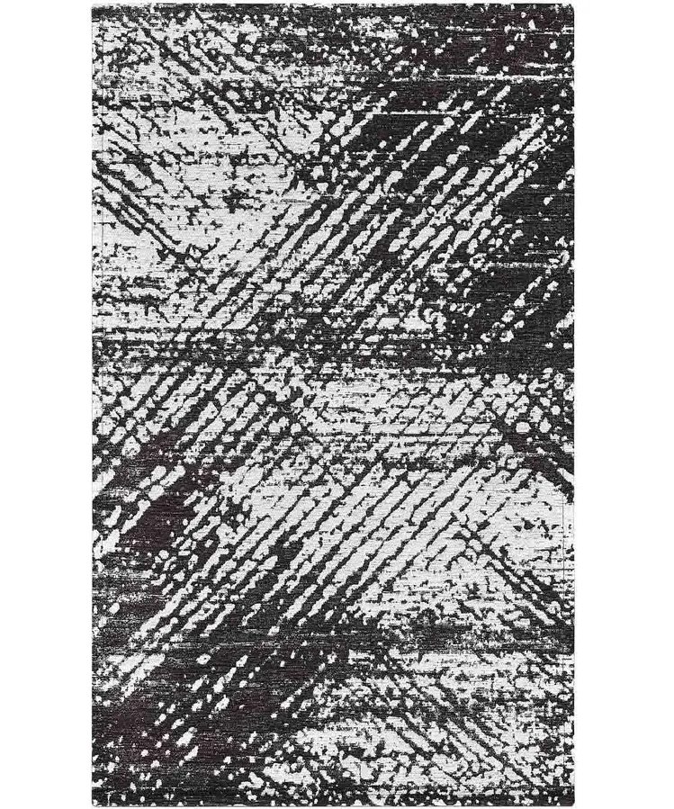 Tappeto moderno astratto Essenza Nero in chenille jacquard nero antracite e avorio, antiscivolo e lavabile
