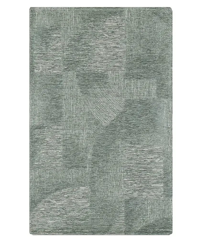 Tappeto moderno geometrico Graffio Grigio in chenille jacquard grigio salvia, antiscivolo e lavabile