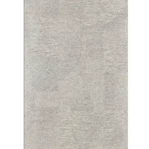 Tappeto moderno geometrico Graffio Sabbia in chenille jacquard sabbia e grigio perla, antiscivolo e lavabile