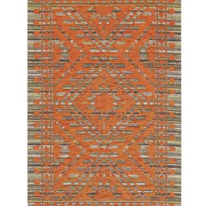 Tappeto etnico kilim Kenya Arancione in chenille jacquard arancione bruciato, antiscivolo e lavabile