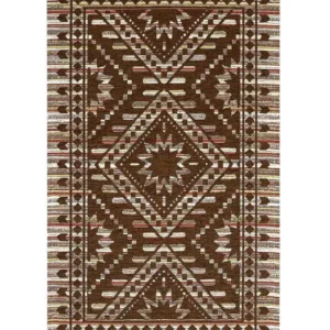 Tappeto etnico kilim Kenya Marrone in chenille jacquard marrone cioccolato, antiscivolo e lavabile