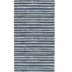 Passatoia a righe Laos Blu in chenille jacquard blu e azzurro, antiscivolo e lavabile