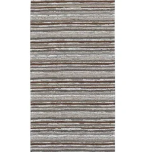 Passatoia a righe Laos Marrone in chenille jacquard marrone e grigio, antiscivolo e lavabile