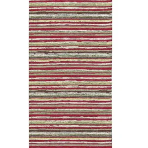 Passatoia a righe Laos Rosso in chenille jacquard rosso, antiscivolo e lavabile