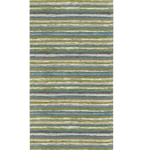 Passatoia a righe Laos Verde in chenille jacquard verde e azzurro, antiscivolo e lavabile