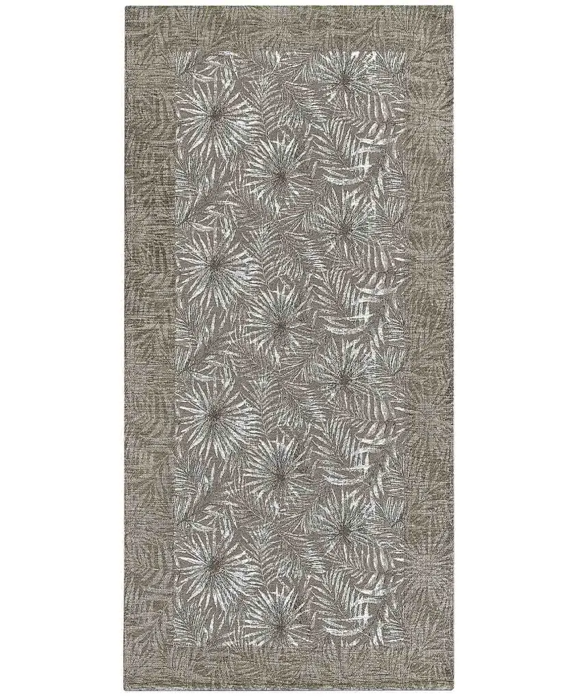 Passatoia Malesia Fango con motivo di felci tropicali in chenille jacquard, antiscivolo e lavabile