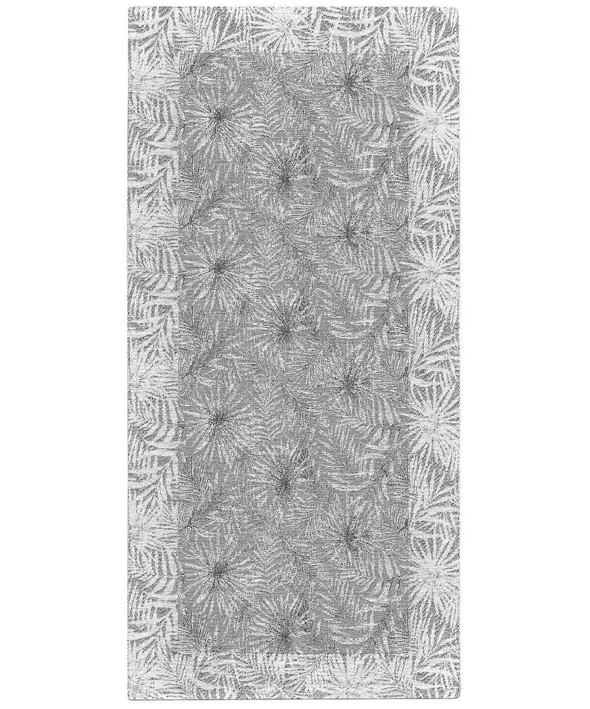 Passatoia Malesia Grigio Perla con motivo di felci tropicali in chenille jacquard, antiscivolo e lavabile