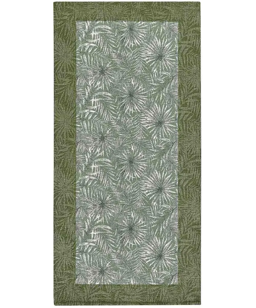 Passatoia Malesia Verde con motivo di felci tropicali in chenille jacquard, antiscivolo e lavabile
