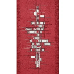 Passatoia Pixel Rosso con disegno geometrico astratto in chenille jacquard, antiscivolo e lavabile