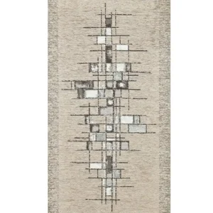 Passatoia Pixel Tortora con disegno geometrico astratto in chenille jacquard, antiscivolo e lavabile