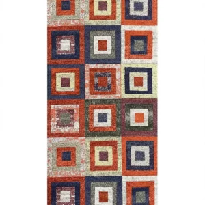 Tappeto Quadri Arancio moderno con quadrati geometrici colorati, antiscivolo e lavabile