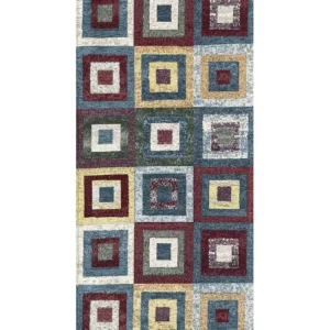 Tappeto Quadri Jeans moderno con quadrati geometrici colorati, antiscivolo e lavabile