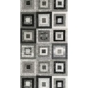 Tappeto Quadri Nero moderno con quadrati geometrici colorati, antiscivolo e lavabile