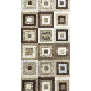 Tappeto Quadri Tortora moderno con quadrati geometrici colorati, antiscivolo e lavabile