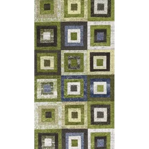 Tappeto Quadri Verde moderno con quadrati geometrici colorati, antiscivolo e lavabile