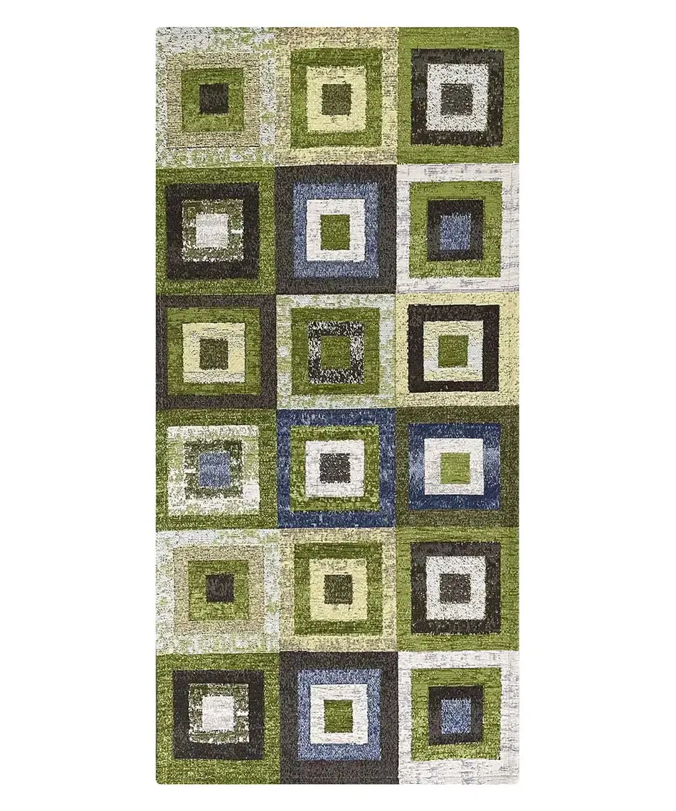Tappeto Quadri Verde moderno con quadrati geometrici colorati, antiscivolo e lavabile