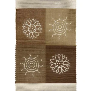 Tappeto Summer Beige in 100% cotone tessuto a mano con soli e fiori a punto catenella