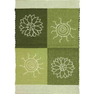 Tappeto Summer Verde in 100% cotone tessuto a mano con soli e fiori a punto catenella