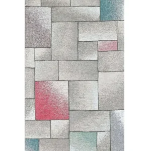 Tappeto Tetrix Multicolor moderno geometrico a rettangoli sfumati in chenille jacquard, antiscivolo e lavabile